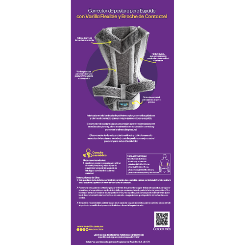 Corrector de Postura para Espalda con Varilla Flexible y Broche de Contactel , Md