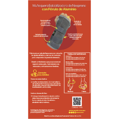 Muñequera Estabilizadora de Neopreno con Férula de Aluminio , Xgd