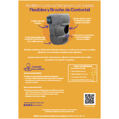  Rodillera Corta de Neopreno con Varillas Flexibles y Broche de Contactel , Ch