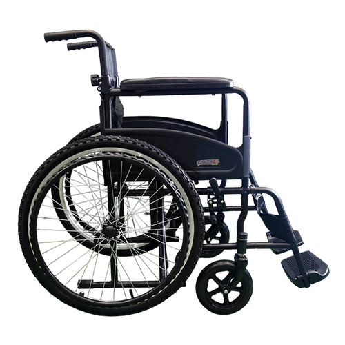  Silla Folding Sport de 19” de Acero con Asiento y Respaldo de Nylon, Ruedas Traseras Neumáticas de 24” y Delanteras de 8”, Color Negro Mate