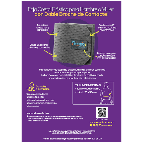  Faja Costal Elástica para Mujer con Doble Broche de Contactel , Unitalla