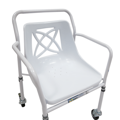 Silla Ducha con Ruedas de 4 pulgadas - Asiento Tipo Concha - Blanca
