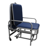 Silla Cama de Acero para Acompañante - Marfil con Tapicería Azul Marino