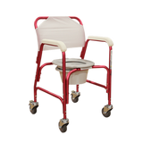 Silla Cómodo Ducha de Aluminio con Ruedas - Respaldo Desmontable - Rojo