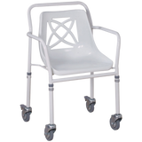 Silla Ducha con Ruedas de 4 pulgadas - Asiento Tipo Concha - Blanca