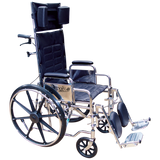 Silla de Ruedas Reclinable con Brazos y Elevapiernas Desmontables - Tapicería Azul - Cromada