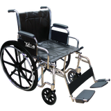 Silla de Ruedas con Brazos y Descansapies Desmontables Extra-Ancha 20 pulgadas - Tapicería Negra - Cromada