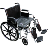 Silla de Ruedas con Brazos y Elevapiernas Desmontables Extra-Ancha de 20 pulgadas - Tapicería Negra - Cromada