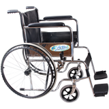 Silla de Ruedas con Brazos y Descansapies Fijos - Tapicería Vinyl - Cromada