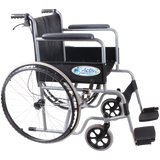 Silla de Ruedas Económica con Brazos y Descansapies Fijos - con Freno - Tapicería Vinyl - Gris