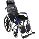 Silla de Ruedas Reclinable con Brazos y Elevapiernas Desmontables - Azul