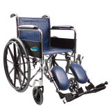 Silla de Ruedas con Brazos Fijos y Elevapiernas Desmontables - Tapicería Azul - Cromada 