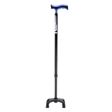 Bastón 4 Apoyos Base Plástica Negra - Aluminio - Mango Alemán - Azul