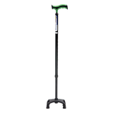 Bastón 4 Apoyos Base Plástica Negra - Aluminio - Mango Alemán - Azul
