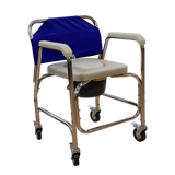 Silla Cómodo Ducha de Aluminio con Ruedas - Acabado Natural - Respaldo Azul