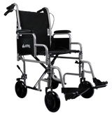 Silla de Ruedas R2MIL Forte de Traslado de Acero con Freno de Acompañante y Descansapies Desmontable - Color Plata