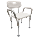 Banco para Ducha ReActiv de Aluminio con Respaldo y Brazos Desarmables, Blanco