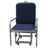 Silla Cama de Acero para Acompañante - Marfil con Tapicería Azul Marino