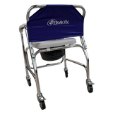 Silla Cómodo Ducha de Aluminio con Ruedas - Acabado Natural - Respaldo Azul